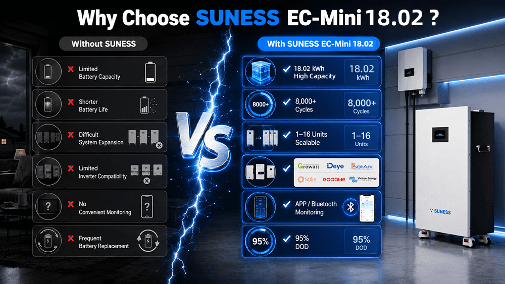 EC-Mini 18.02 18kWh Bateria LiFePO₄ | Armazenamento de Energia Residencial 51,2V | SUNESS